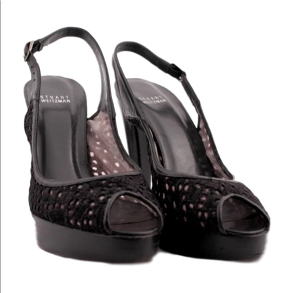 Stuart Weitzman Lace Peep-Toe Platform Sling-back - Picture 2 of 9